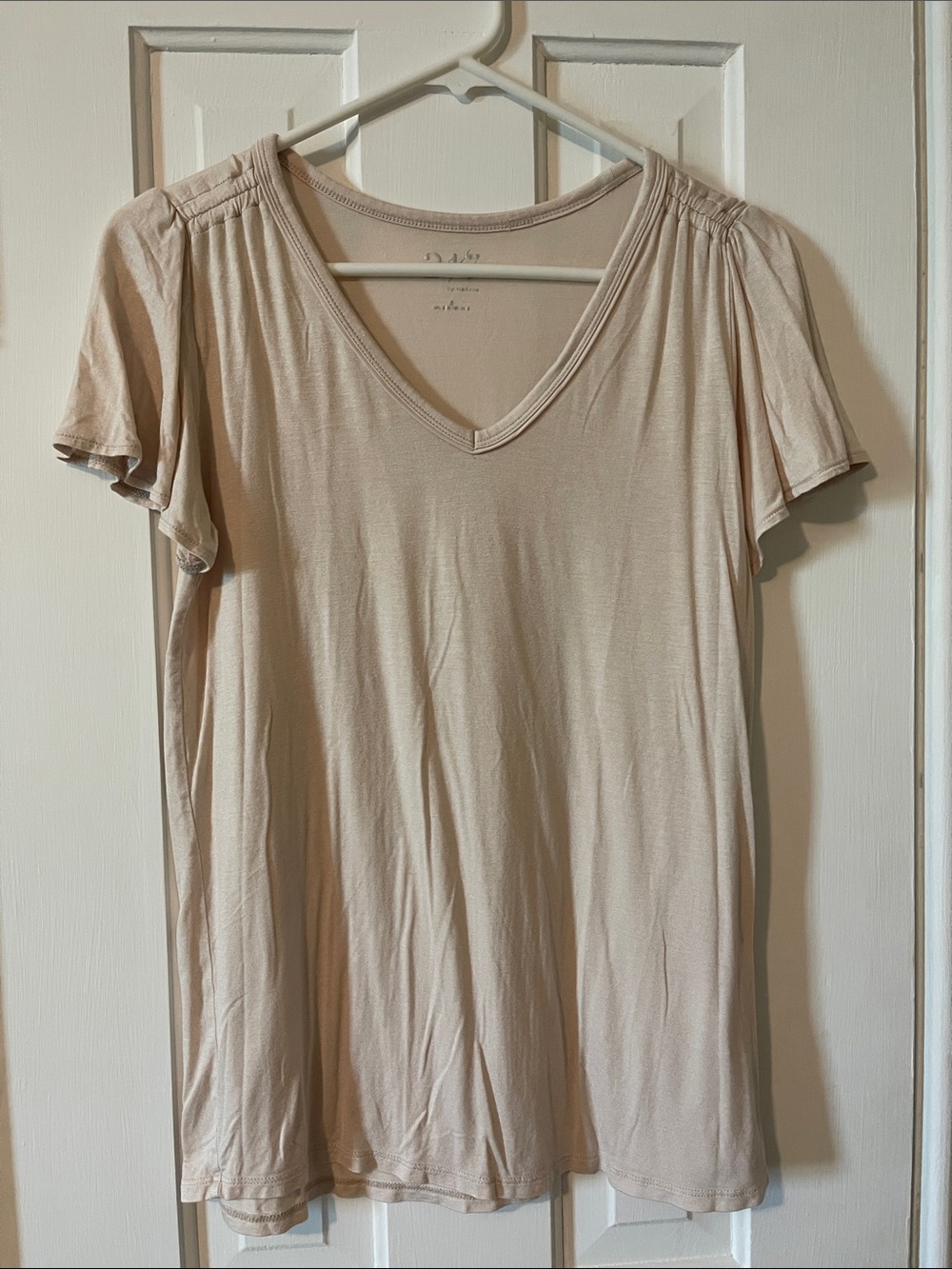 Maurices V-Neck Short Sleeve Top in Light Beige